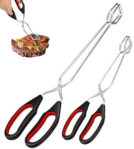 2 Stück Scheren Zange,Edelstahl Küchenzange Schere,Kochen Backen Zange, Schere Grillzange,Bratwurstzange,Scherenzange Mit Griff,Für Küche Kochen Backen BBQ Zum Drehen Und Klemmen Von Lebensmitteln