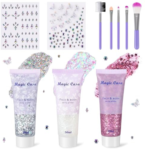 DazSpirit 3 Stück Body Glitter Gel mit 2x Glitzersteine Selbstklebend