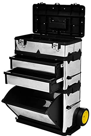 LVHUIDEH Werkzeugtrolley 3-teilig, Werkzeugkoffer mit Rollen, Werkzeugkasten leer, Werkstattkoffer, Vielseitige Werkzeugbox für Kleinteile und große Werkzeuge, 56.5 x 35 x 92 cm