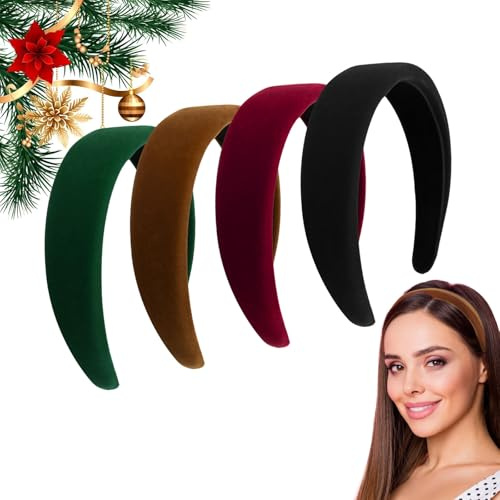 ZOCONE 4 Stück Samt Haarreifen Damen Breit Haarreifen Dicke Weiche Gepolstert Haarreif Elegant Mehrfarbig Nicht Drückt Velvet Hairband für Frauen Mädchen (Schwarz, Weinrot, Grün, Braun)