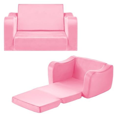 VEVOR Divano per Bambini, Sedia Pieghevole per Bambini con Braccioli, Spugna 28D e Pelo Corto, Trasformabile in Sdraio, Divano per Gioco Divertenti o per Rilassarsi Comodamente, M, Rosa