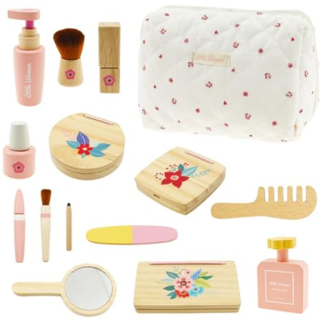 BAODBF Holz Kinderschminke Set,Makeup Spielzeug,Holzspielzeug Schminkset,Rollenspiel Kinderschminke,Schminkkoffer Mädchen für Jahre,Weihnachten Geburtstags Geschenk