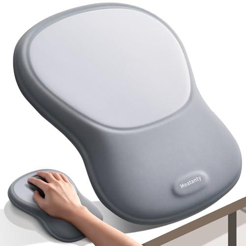 meatanty Tapis de Souris Ergonomique avec Repose-Poignet, Gris | Inclinaison ergonomique de 6°, mousse à mémoire de forme, surface respirante et base antidérapante.