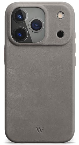 WIIUKA Hülle für iPhone 17 Pro, Leder aus Deutschland, Lederhülle extra Dünn, Premium Handyhülle, Case, Qi, skiin, Vintage Grau