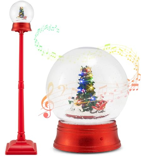 COSTWAY 153 cm Weihnachtslaterne beleuchtet, Weihnachtsdeko mit Musik & 15 farbigen LED-Leuchten, Schneelaterne mit abnehmarer Schneekugel, Weihnachtsbeleuchtung für Zuhause, Veranda