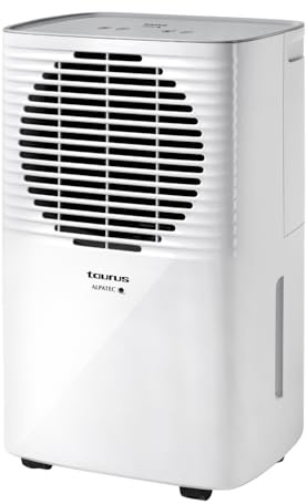 Taurus - Deshumidificador con nivel de humedad, 12l/24h, superficies hasta 25 m², temporizador, 2 velocidades, silencioso, gas refrigerante R290, filtro extraíble, indicador depósito, 210W