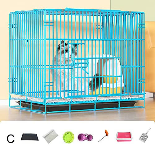 Faltbarer Hundekäfig, Katzenkäfig aus Metalldraht, zusammenklappbarer Katzenkäfig mit Schale und Dachfenster für Kleintiere wie Welpen, Kätzchen und Kaninchen, geeignet für den Gartenzaun (F