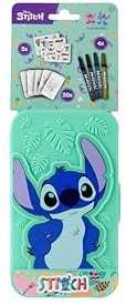 Disney Stitch Activity Box pour enfants | Kit de peinture créatif dans une boîte portable | Avec 20 modèles de coloriage, 4 feutres et 3 feuilles d'autocollants | Peinture et bricolage | Coffret