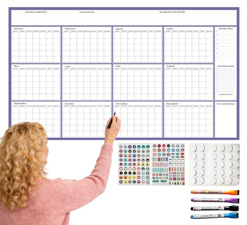 Calendarios de pared 2026, con marcadores, planificador diario mensual | Calendario anual grande 2026 | para agenda familiar, planificación de citas, Año Nuevo, vacaciones, hogar, apartamento, escuela