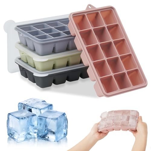 zeyedemo 4 Pack Silicone Ice Cube Trays 60 Cubes Reusable Ice Cube Tray with Spill-Resistant Removable Lid for Whiskey Chocolate Baby Food and Freezer