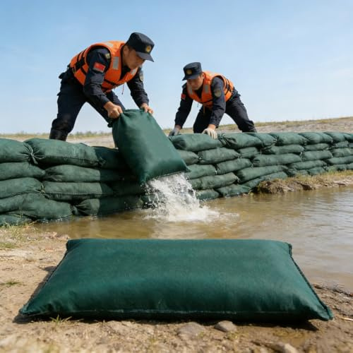 Barrera Absorbente Reutilizable Contra Inundaciones, Paquete De 10 Sacos De Arena Sin Arena, No Requiere Relleno, Se Expande Automáticamente En Agua(40x60cm)
