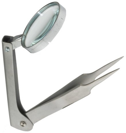 May Lupenpinzette gerade feine Spitze 13,3 cm Lupe Edelstahl | Präzise, gerade Pinzette mit Echtglas-Lupe für Modellbau, Restaurierung und Hobby
