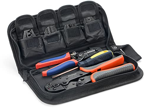 iCrimp Ferrule Crimping Tool Kit with Wire Stripper and Cable Cutters, 0.5–6 mm² (AWG 20–10), Includes 5 Dies Sets, Oxford Bag, for Bootlace, Insulated & Non-Insulated Cable Terminals
