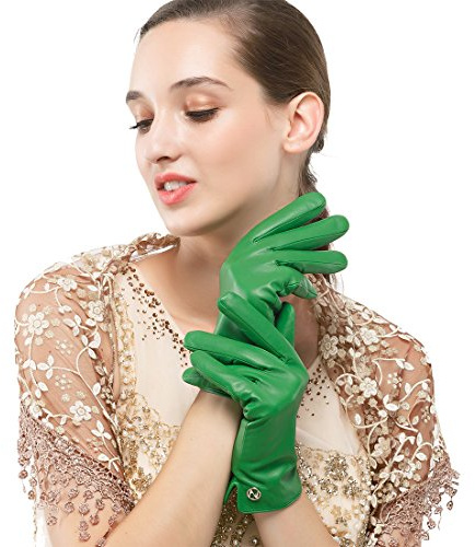Nappaglo Damen Italienisches Lammfell Leder Handschuhe Touchscreen Winter Warm Langes Fleecefutter Handschuhe