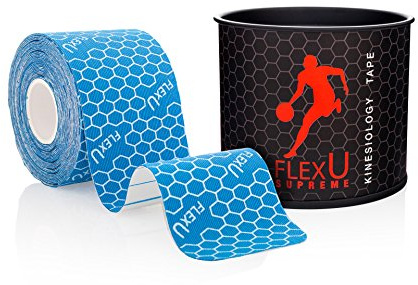 FLEXU Kinesiology Tape; Single Roll (Pre-Cut or Continuous); Advanced Strength and Flexibility Properties; Longer Lasting Therapeutic Recovery; Sports Tape (Blue Pre-cut)