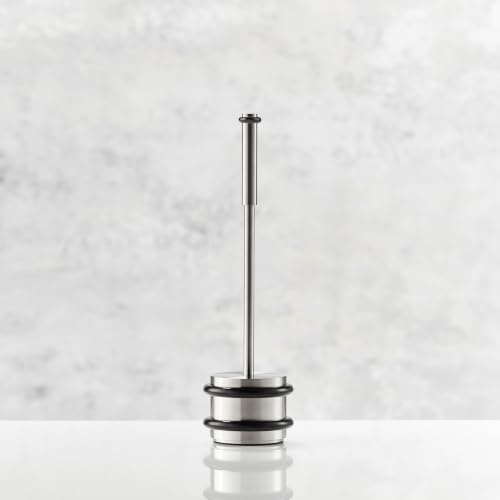 PHOS Design, TSB90-75G275, Modell Motel One, Boden-Türstopper mit Gummi-Ring und Griffstange, Edelstahl Vollmaterial, gebürstet, Gewicht 4 kg, Fensterstopper, Türhalter schwer
