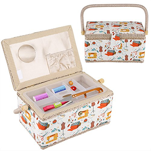Cesta de costura Premium - Caja de costura - Accesorios de costura - Caja de almacenaje - Kit de costura con asa - Ideal para casa y de viaje, 27,8 x 18 x 14,5 cm