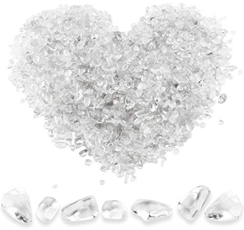Twdrer 2lb/950g Small Natural White Clear Irregular Shaped Crystal Quartz Rock Tumbled Chips Crushed Stone Healing Reiki Crystal Gemstones for Garden Aquarium Vases Plants Decoration