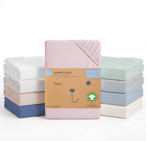 roba Spannbettlaken Lil Planet 60 x 120 – 70 x 140 - Baby Bettlaken für Kindermatratzen - Bio Baumwolle - GOTS und Oeko-Tex Standard 100 - Rosa / Mauve