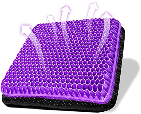 Gel Seat Cushion, Double Thick Breathable Seat Cushion Cool Gel Cushion Honeycomb Design,Breathable Lumbar Cushion With Non-Slip,Pressure Pain relief Gel Cushion For Home Office Chair Car Wheelchair