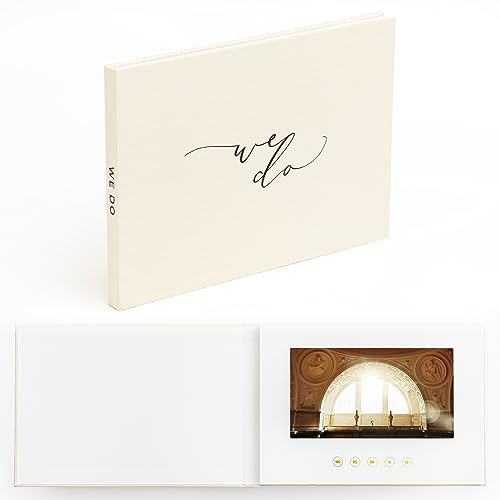 The Motion Books (WE DO) | Libro video di matrimonio rilegato in lino di lusso | Testo stampato in corsivo | Fino a 3 ore di video, display IPS da 7 pollici, 4 GB di memoria e batteria ricaricabile