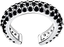 Laimons-Ohrringe Single Earcuff Klemme 15mm mit Zirkonia aus Sterling Silber 925 (Silber-Schwarz)