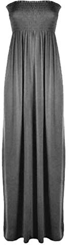 FAIRY BOUTIQUE Womens Long Strapless Elasticated Shearing Dress Ladies Bandeau Shirred Boob Tube Summer Maxi Dress Charcoal