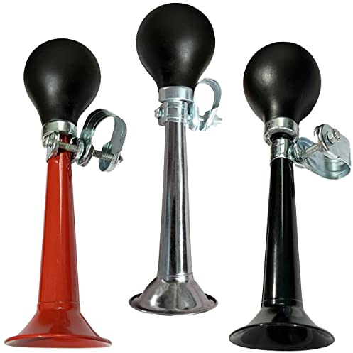 3 Pack Bike Bugle Horn Metal Air Horn Retro Metal Squeeze Bulb Clown Horn Fits Kids Bicycle Handle Bar and Golf Cart (Sliver, Black and red)