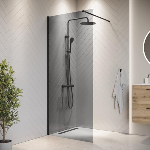 Duschwand Rizani 50 x 200cm Glas Duschabtrennung Schwarz - Walk-In Dusche Nano Duschtrennwand