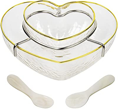 DUEBEL Juego de Servidores de caviar, 2 Unidades x Cucharas de Nácar, Enfriador de Caviar, Enfriador de Camarones para Cocina, bar, Restaurante, Catering Eventos (Forma de Corazón)