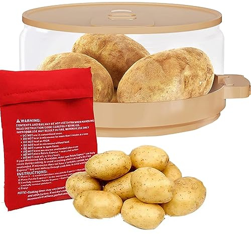 VELIRE Cuiseur à micro-ondes pour pommes de terre cuites au four avec sac de pommes de terre parfait pour micro-ondes – Cuisinez en quelques minutes – Passe au lave-vaisselle (20,3 cm) (transparent)