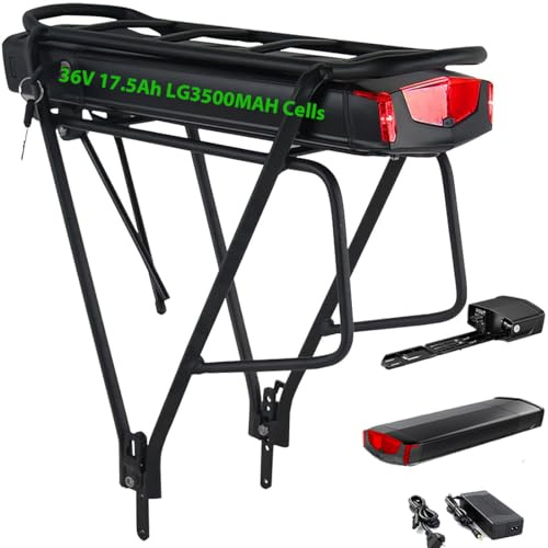 36V 17.5Ah Batería de Bicicleta eléctrica con portaequipajes - Batería de Iones de Litio Adecuada para Kits de conversión de Bicicletas eléctricas de 500w 250w