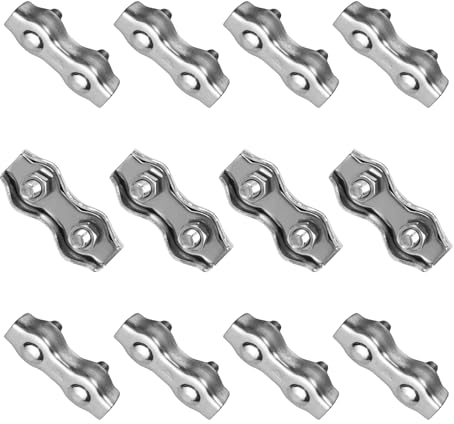 Morsetto per Funi Metalliche Duplex M4, JANDH 12 Clip per Fune Metallico, Morsetti Duplex, Morsetto per Cavi Argento, Adatto per Funi Metalliche da 4 mm e Fissaggio di Cavi