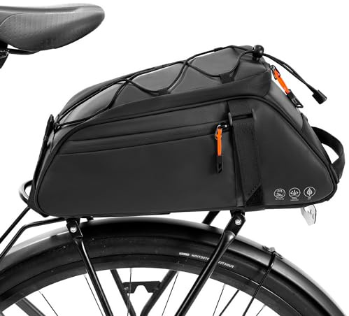 WOTOW Bike Rear Rack Bag with Rain Cover - 10L Large Full Reflective Waterproof Trunk Bag - Multifunctional Bicycle Back Seat Cargo Carrier with Shoulder Strap