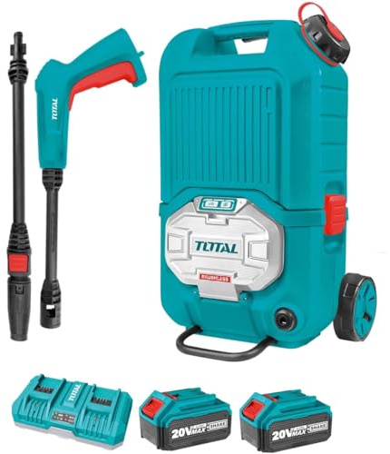 Total - Kit de Hidrolimpiadora de Alta Presión - Sin Cables - 2 x Baterias y Cargador - 40V, 80 Bar - Volumen de 4 l/min - 3 Velocidades - con Deposito, Accesorios y Manguera