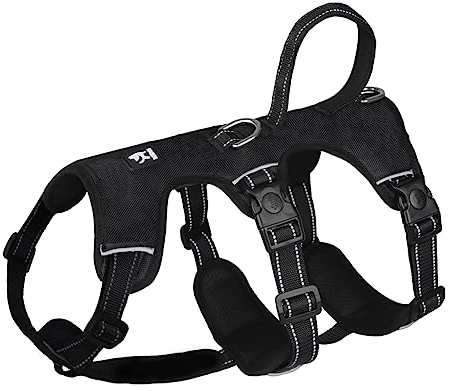 FEimaX Hundegeschirr für Mittelgroße Große Hunde Anti Zug Brustgeschirr Verstellbar Reflektierend Geschirr Hund Weich Atmungsaktiv Sicherheitsgeschirr mit Steuergriff, Schwarz, L