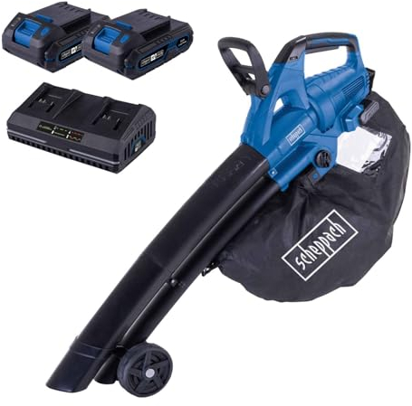 Scheppach BC-BLV720-X Aspirateur souffleur à feuilles sans fil 3 en 1 20 V | Débit d'air 516 m³/h | Vitesse de l'air 155 km/h | Série 20 V IXES | Avec 2 batteries 2 Ah et double chargeur 2,4 A
