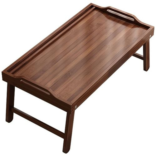 Mesa Plegable Soporte Portatil Mesa, Bandeja para Cama de Bambú, Mesa Desayuno con Patas Plegables, Mesa de Estudio, para Trabajar, Leer o Comer en la Cama (Brown,50x30x24cm)