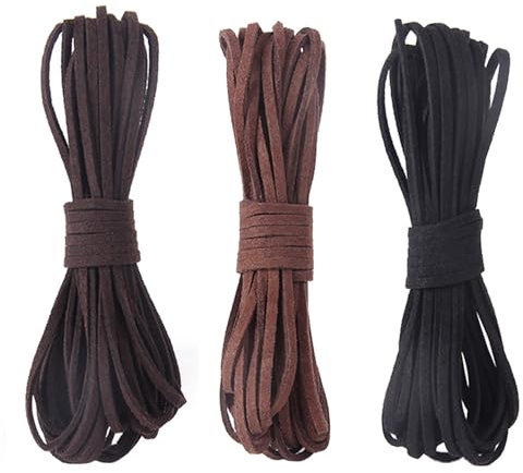 5 M X 3 mm Cordoncino in Pelle Scamosciata,Cordino in Pelle Piatto, Corda di Cuoio, Braccialetto collana perline gioielli fai da te Crafts (3 Colori)