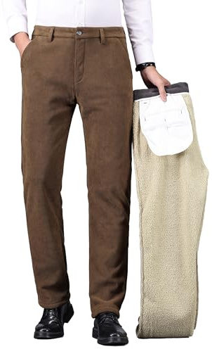 ziilay manchesterbyxor, herr, vinter, fodrade med fleece, stretch, snöre, kostymbyxor, manchesterbyxor, snöbyxor, lammullfoder, kaffe, 32W / 34L