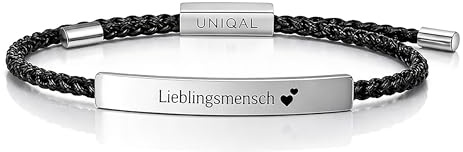 UNIQAL | Personalisiertes Armband mit Gravur 'FINESSE' für Herren und Damen | Edelstahl und geflochtenes Band | Verstellbar | Handgemacht in Deutschland | Gratis Etui