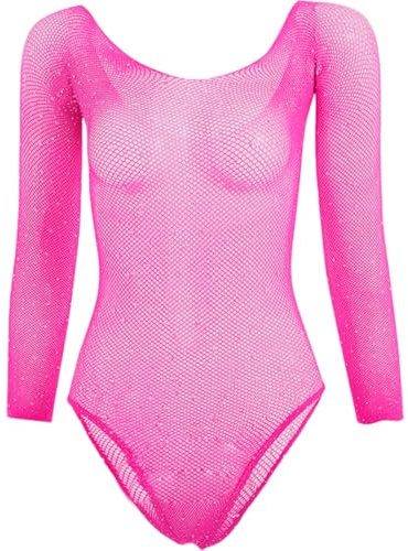 EIH Body Sexy a Rete Donna Vestito Trasparente Scintillante a Maniche Lunghe, Completo