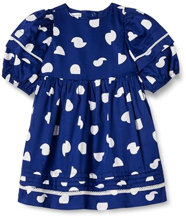 Amazon Essentials Girls' Fit And Flare Cotton Sateen Puff-Sleeve Dress