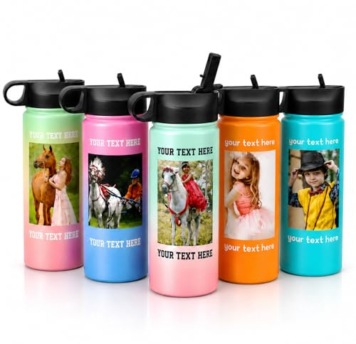 OMNRELM Gourde Personnalisée avec Photo et Texte - 500ml Bouteille d'eau Isotherme en Acier Inoxydable avec Paille - Gourde Sport Étanche pour Fitness, École, Randonnée, Cadeau Unique (Photo et Texte)