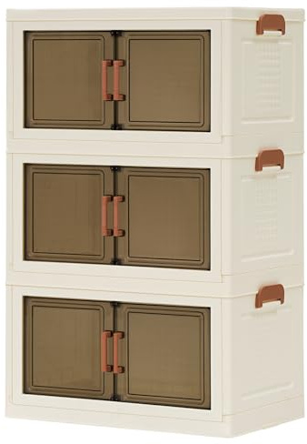 HOOBRO Aufbewahrungsboxen mit Deckel, 3-stöckige Aufbewahrungsbehälter, stapelbare Aufbewahrungsboxen, faltbare Aufbewahrungsbehälter, Kunststoffboxen, für Zuhause, Büro, Weiß EWG322CW01