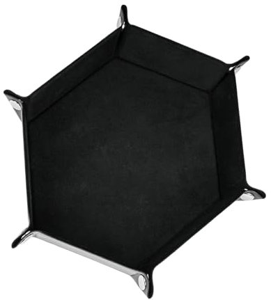 Würfelteller,Faltbare Würfelbretter Doppelseitig Würfelbrett,Samt Faltbar Würfeltablett Hexagon Würfelteller Leder Würfelbretter für Dungeons and Dragons RPG(Schwarz)