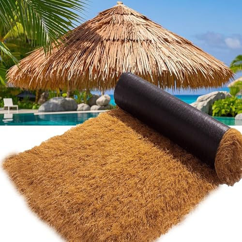 BXZAY sythetisches strohdch Für Tiki bar,künstliche srtohdach Stroh Rolle uv-Schutz,verblassungsbestandige, künstliches reetdach fur Tropische poollandschaftsg Dekor,1M