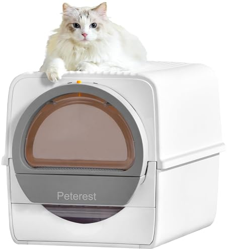 Peterest Semi-Auto Large Self Cleaning Cat Litter Box,No Smell,Pull and Scoop,for Micro Crystal cat Litter,Easy to Clean,High-Capacity Self Cleaning White Litter Box, Odor Control,Semi Auto with Lid