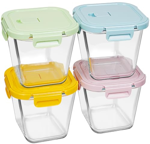 ZgoEC 850ml Meal Prep Gläser, Glasbehälter mit Deckel Luftdicht & Stapelbar 4er Vorratsdosen Set, Salatschüssel Suppe Lebensmittel Behälter für Büro Picknick, Spülmaschinenfest & Mikrowelle Sicher