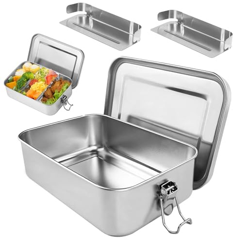 PONGH Brotdose Edelstahl, 1400ml Lunchbox Wasserdicht Auslaufsicher mit 2 Verschiebbarer Trennwand und Dichtring, Bento Box, Vesperdose, Pausenbrot für Picknick, Schule and Unterwegs